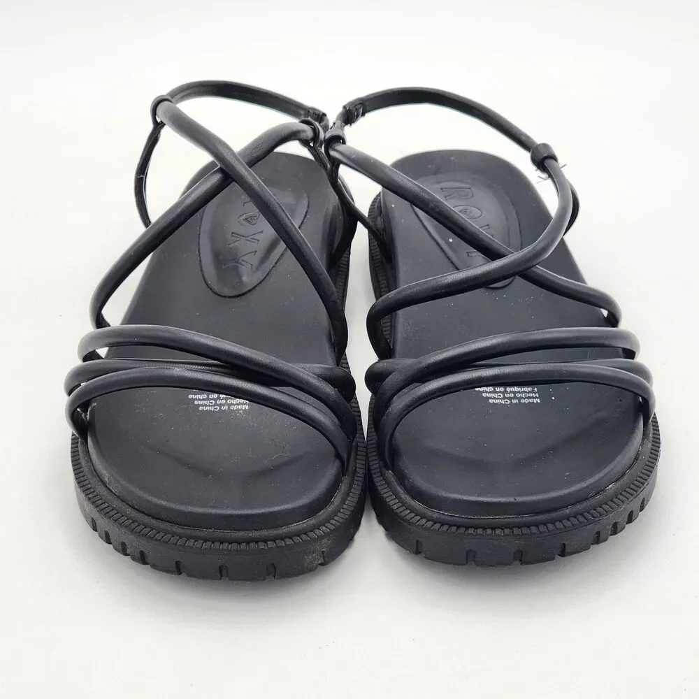 Roxy Brooke Strappy Flat Platform Lug Sole Sandals Casual Black Size 9